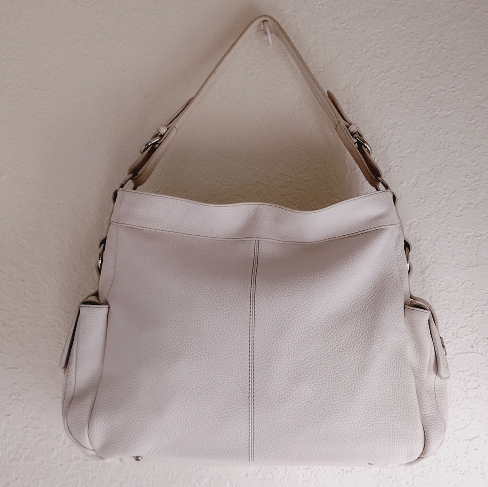 Furla Large White Pebbled Leather Hobo Bag